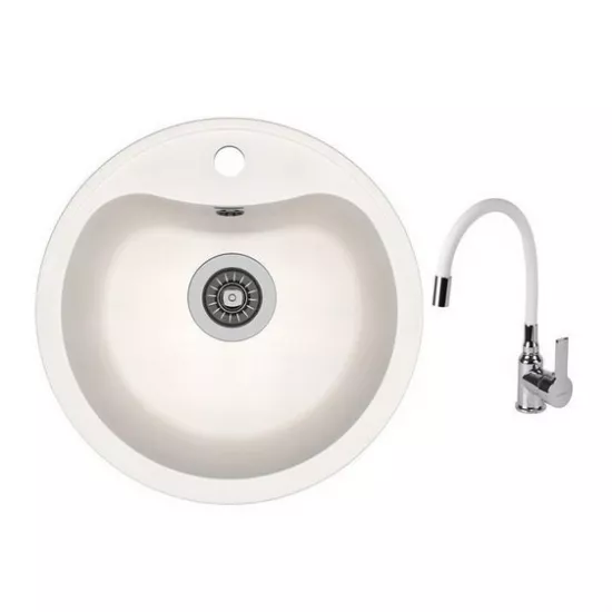 Set chiuvetă de bucătărie Dr.Gans Dora, 435x435 mm, Alb + Baterie SanDonna F9995 alb (VOR57124)