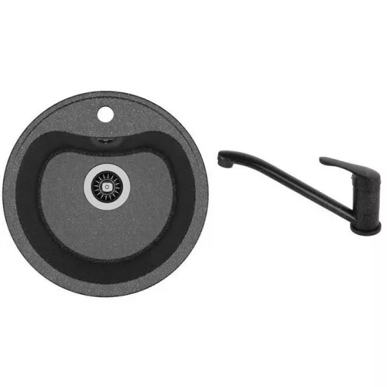 Set chiuvetă de bucătărie Dr.Gans Dora, 435x435 mm, Negru + Baterie SanDonna F 1066 Negru (VOR57189)