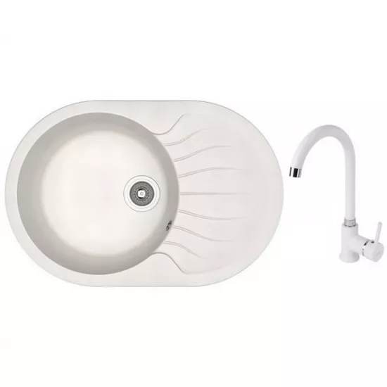 Set chiuvetă de bucătărie Dr.Gans Berta 760 760X510 mm, Alb + Baterie SanDonna F7073 alb (VOR57160)