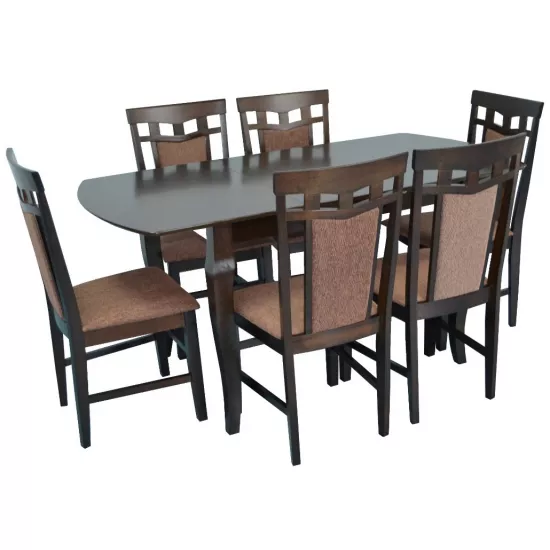 Set de mobilă Eva masa HV-29V Chocolate + 6 scaune DEPPA R (Chocolate, F-789 Brown)