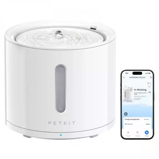 Dispenser de apa potabila Petkit Eversweet SOLO 2, 2 L, cu motor fÄ?rÄ? fir în interiorul rezervorului, funcÈ?ie de filtrare È?i conectare la aplicaÈ?ia Petkit
