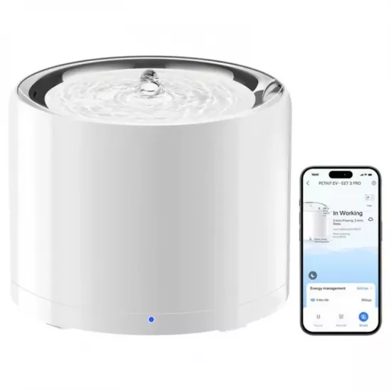 Dispenser de apa potabila Petkit Eversweet 3 PRO, 1,35 L, cu motor fără fir în interiorul rezervorului, funcție de filtrare și conectare la aplicația Petkit