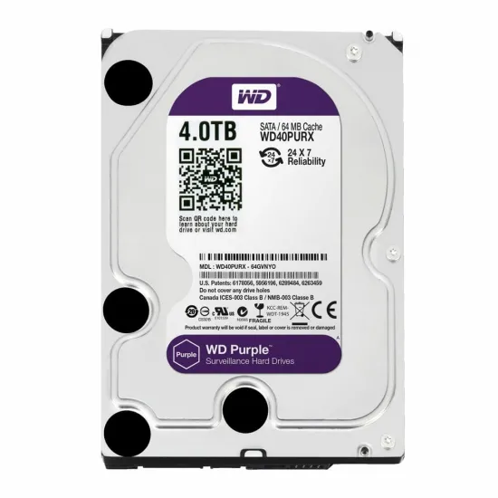 3.5" Жесткий диск 4 TB Western Digital Purple, 5400 rpm, 64 MB, SATA III (WD40PURZ)