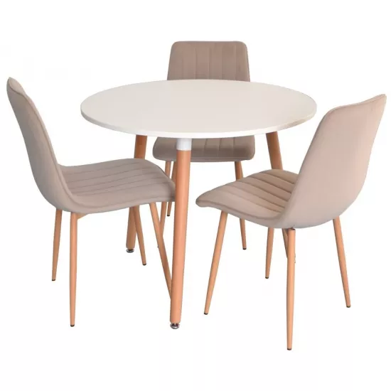 Set de mobilă Eva masa DT 404-1 + 3 scaune XR-154WO Light beige8 (velur)