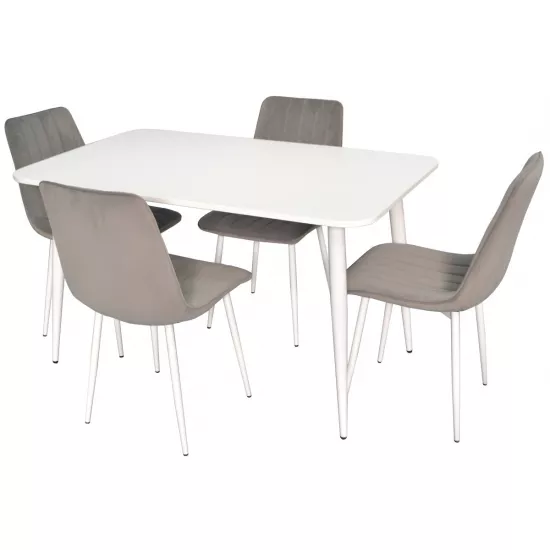 Set de mobilă Eva masa DT 405-4 + 4 scaune XR-154Wh Light Grey52 (velur)