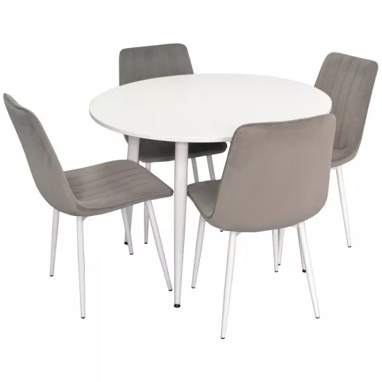 Set de mobilă Eva masa DT 402-5 + 4 scaune XR-154Wh Light Grey52 (velur)