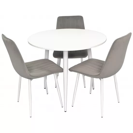 Set de mobilă Eva masa DT 404-5 + 3 scaune XR-154Wh Light Grey52 (velur)