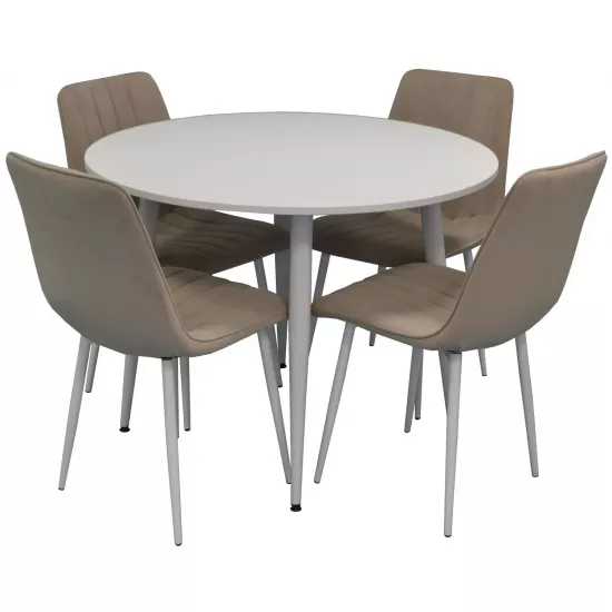 Set de mobilă Eva masa DT 402-5 + 4 scaune XR-154Wh Light Beige8 (velur)
