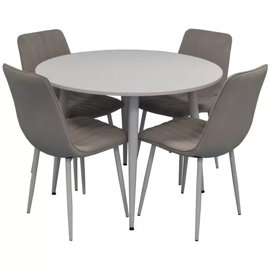 Set de mobilă Eva masa DT 402-5 + 4 scaune XR-154Wh Light Grey47 (velur)
