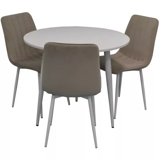 Set de mobilă Eva masa DT 404-5 + 3 scaune XR-154Wh Light Beige8 (velur)