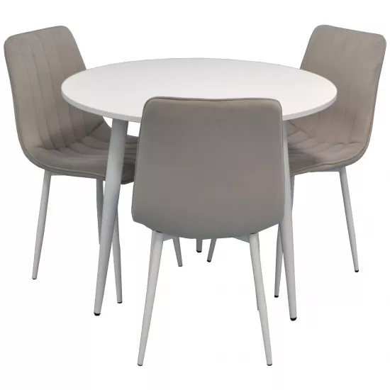 Set de mobilă Eva masa DT 404-5 + 3 scaune XR-154Wh Light Grey47 (velur)