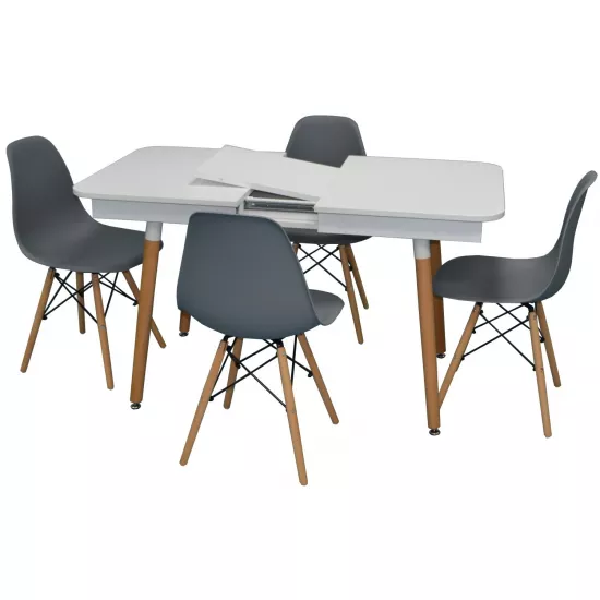 Set de mobilă Eva masa DT 431-1R Wo + 4 scaune LC-021 Grey (plastic)