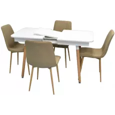 Set de mobilă Eva masa DT 431-1R Wo + 4 scaune XR-154WO Beige9 (rogojka)