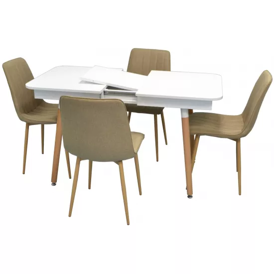 Set de mobilă Eva masa DT 431-1R Wo + 4 scaune XR-154WO Beige9 (rogojka)