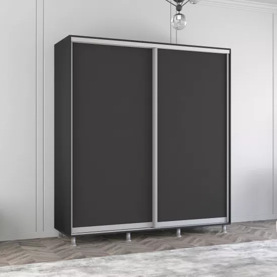 Dulap-cupeu Mobildor Aron, 180x220x60 cm, uși PAL, Antracit