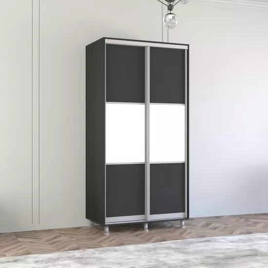 Dulap-cupeu Mobildor Aron K, 120x220x60 cm, uși PAL orizontal, Antracit