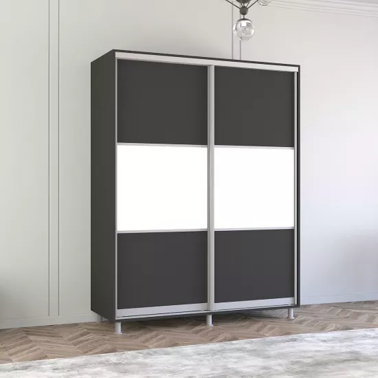 Шкаф купе Mobildor Aron K, 160x220x60 cm, двери ДСП горизонтально, Антрацит