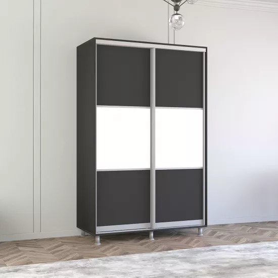 Шкаф купе Mobildor Aron K, 130x230x60 cm, двери ДСП горизонтально, Антрацит