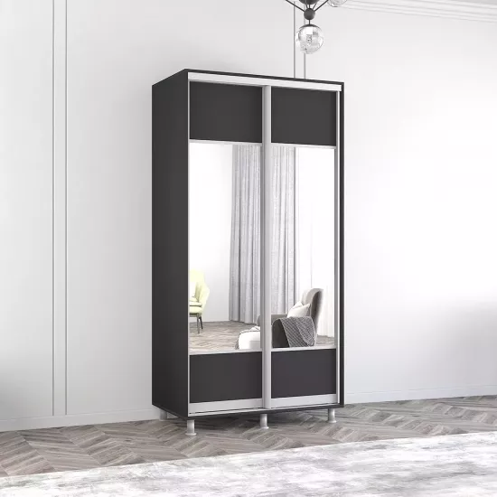 Dulap-cupeu Mobildor Aron K1, 100x230x60 cm, uși PAL cu oglindă orizontal, Antracit