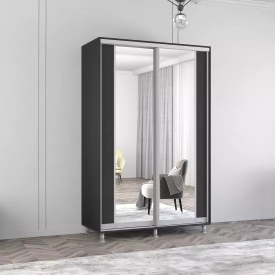 Dulap-cupeu Mobildor Aron K2, 140x230x60 cm, uși PAL cu oglindă vertical, Antracit
