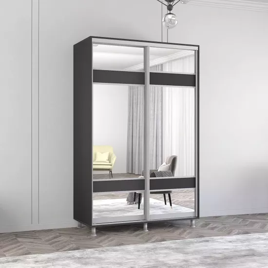 Шкаф купе Mobildor Aron K3, 180x210x60 cm, двери ДСП с зеркалом зебра, Антрацит