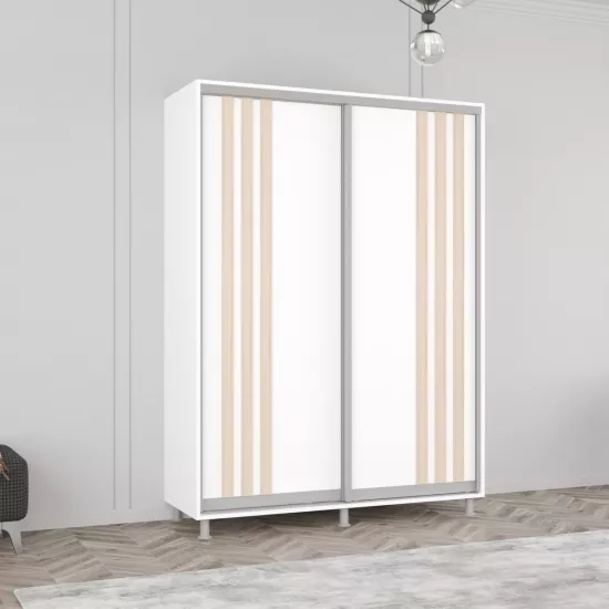 Dulap-cupeu Mobildor Aron, 170x210x60 cm, uși PAL сu lamele, Alb