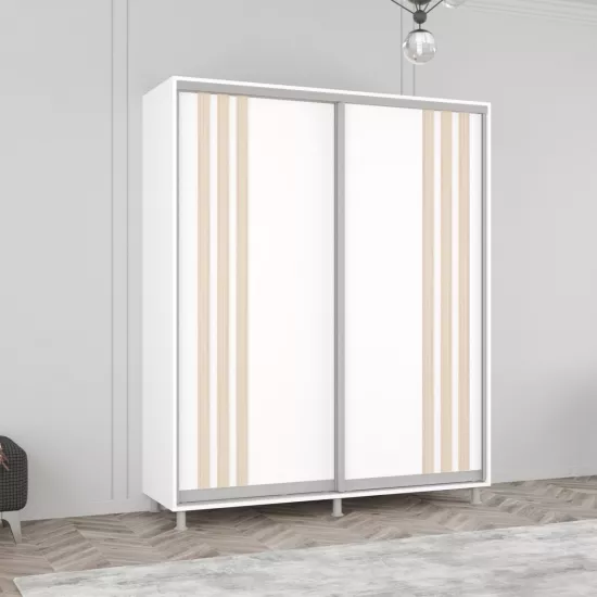 Шкаф купе Mobildor Aron, 180x230x60 cm, двери из ДСП с ламелями, Белый