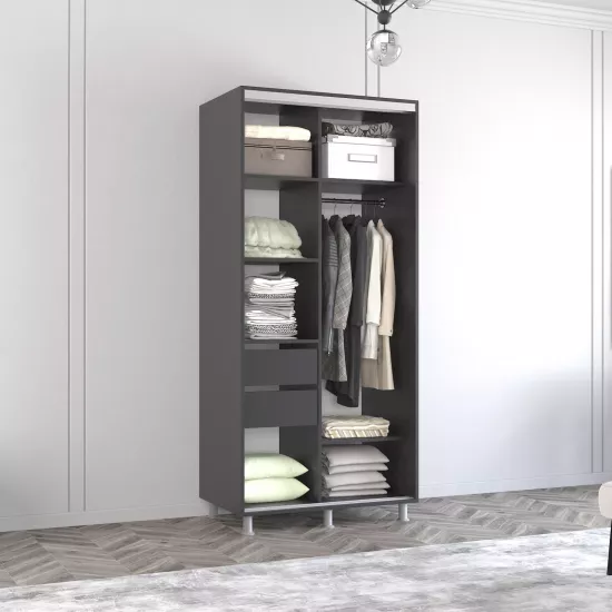 Dulap-cupeu Mobildor Aron, 150x240x60 cm, uși PAL сu lamele, Antracit