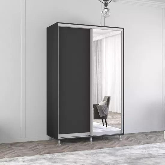 Dulap-cupeu Mobildor Aron, 130x200x60 cm, uși oglindă și PAL, Antracit