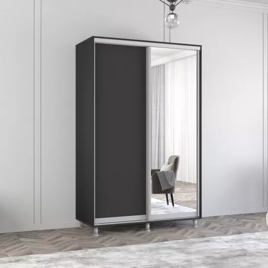 Dulap-cupeu Mobildor Aron, 160x230x60 cm, uși oglindă și PAL, Antracit