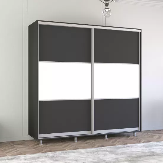 Dulap-cupeu Mobildor Aron K, 210x210x60 cm, uși PAL orizontal, Antracit