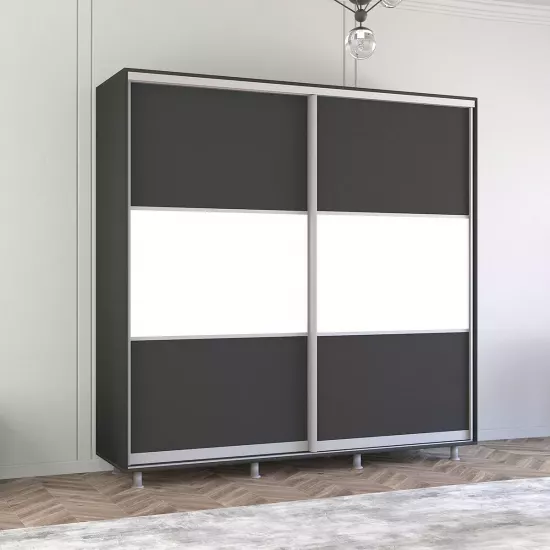Dulap-cupeu Mobildor Aron K, 220x220x60 cm, uși PAL orizontal, Antracit