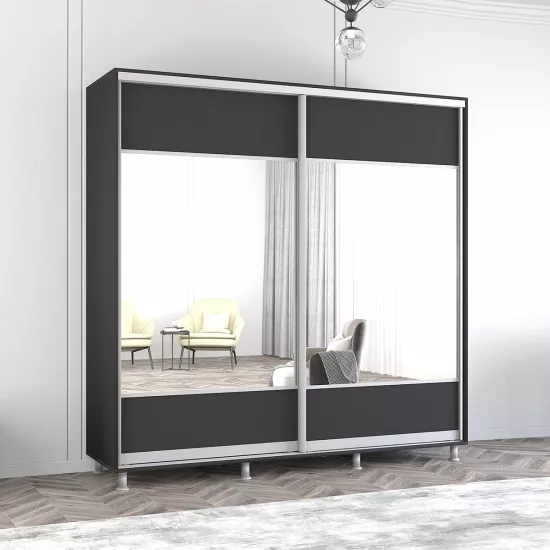 Dulap-cupeu Mobildor Aron K1, 210x220x60 cm, uși PAL cu oglindă orizontal, Antracit