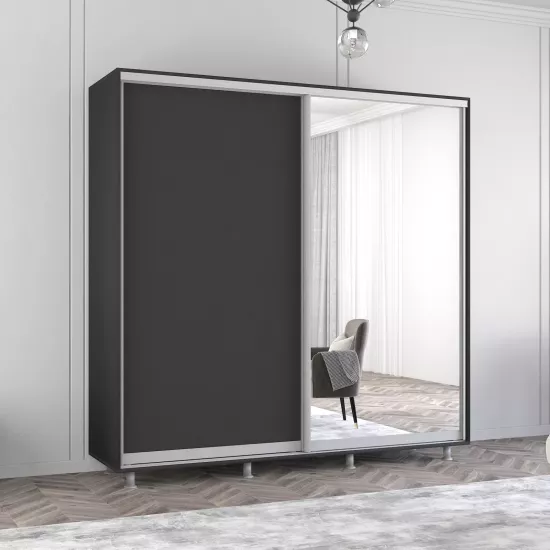 Шкаф купе Mobildor Aron, 200x210x60 cm, зеркальные двери и ДСП, Антрацит