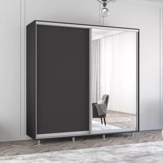 Шкаф купе Mobildor Aron, 210x220x60 cm, зеркальные двери и ДСП, Антрацит