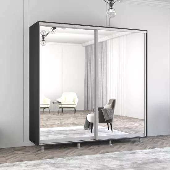 Dulap-cupeu Mobildor Aron, 220x240x60 cm, uși glisante din oglindă, Antracit
