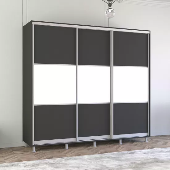 Dulap-cupeu Mobildor Aron K, 240x210x60 cm, uși PAL orizontal, Antracit