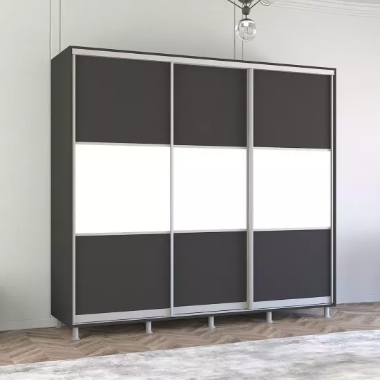 Шкаф купе Mobildor Aron K, 270x240x60 cm, двери ДСП горизонтально, Антрацит