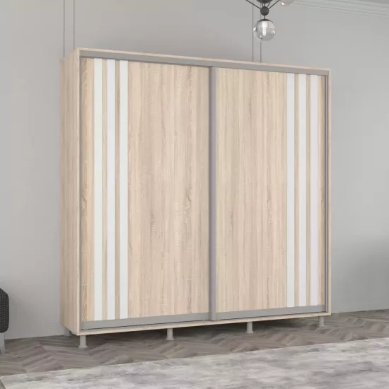Шкаф купе Mobildor Aron, 270x240x60 cm, двери из ДСП с ламелями, Сонома