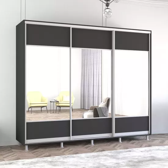 Шкаф купе Mobildor Aron K1, 240x210x60 cm, двери ДСП с зеркалом горизонтально, Антрацит