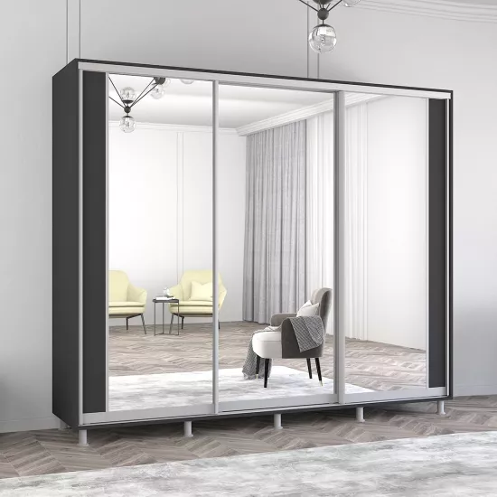 Dulap-cupeu Mobildor Aron K2, 270x240x60 cm, uși PAL cu oglindă vertical, Antracit