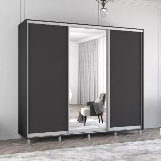 Шкаф купе Mobildor, 240x210x60 cm, зеркальные двери и ДСП, Антрацит