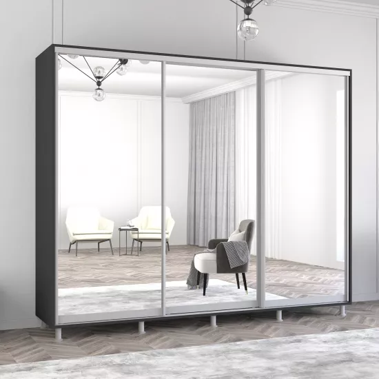 Dulap-cupeu Mobildor Aron, 250x200x60 cm, uși glisante din oglindă, Antracit