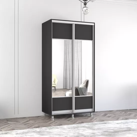 Dulap-cupeu Mobildor Aron P K1, 110x200x60 cm, uși PAL cu oglindă orizontal, Antracit