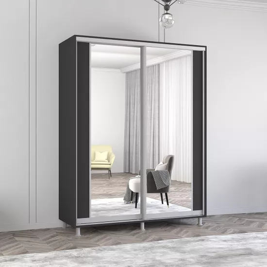 Шкаф купе Mobildor Aron P K2 (100x210) раздвижные двери из ДСП с зеркалом вертикально, Anthracite