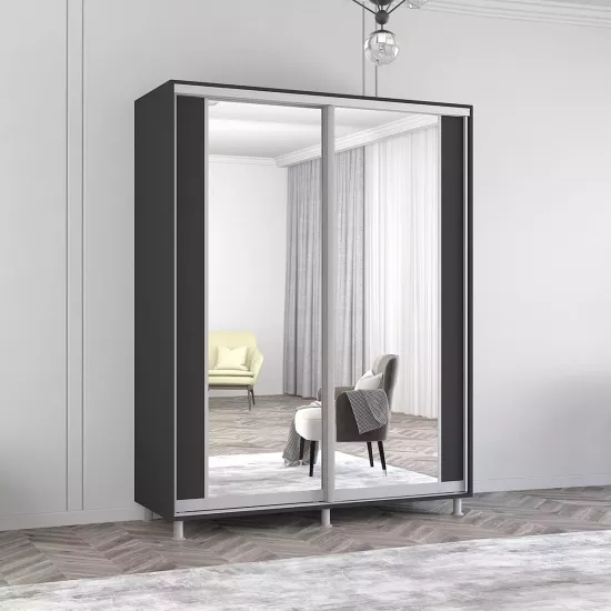 Шкаф купе Mobildor Aron P K2, 170x220x60 cm, двери ДСП с зеркалом вертикально, Антрацит