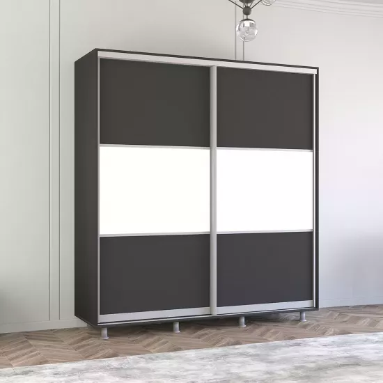 Dulap-cupeu Mobildor Aron P K, 190x210x60 cm, uși PAL orizontal, Antracit