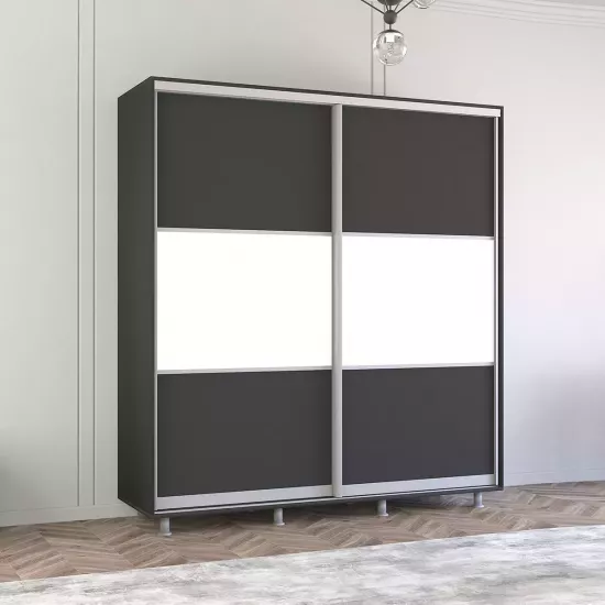Dulap-cupeu Mobildor Aron P K, 200x220x60 cm, uși PAL orizontal, Antracit