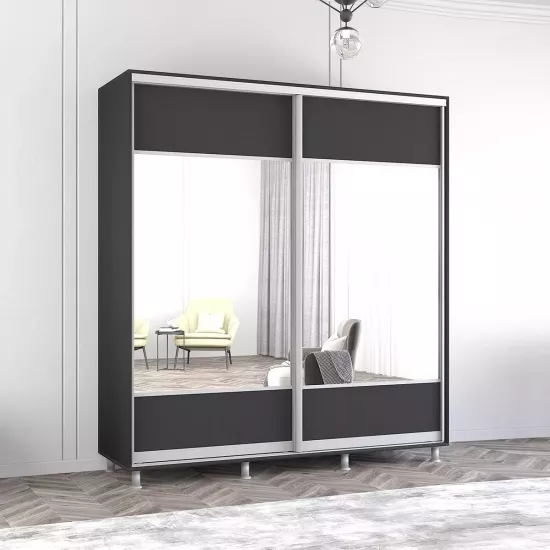 Шкаф купе Mobildor Aron P K1, 190x240x60 cm, двери ДСП с зеркалом горизонтально, Антрацит