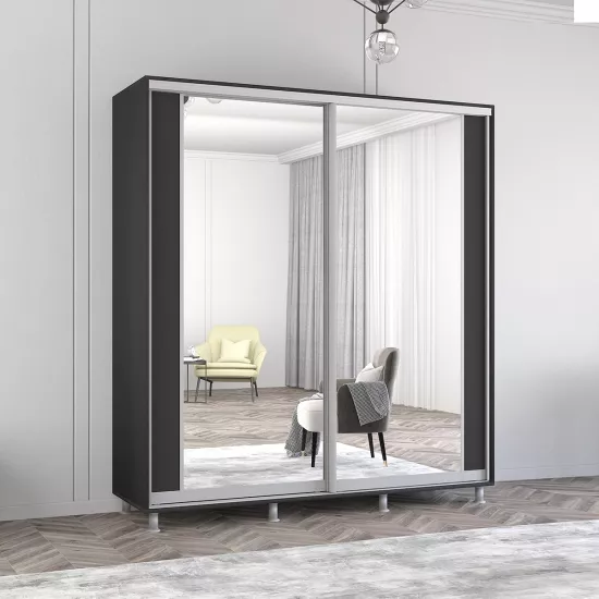 Шкаф купе Mobildor Aron P K2, 190x240x60 cm, двери ДСП с зеркалом вертикально, Антрацит